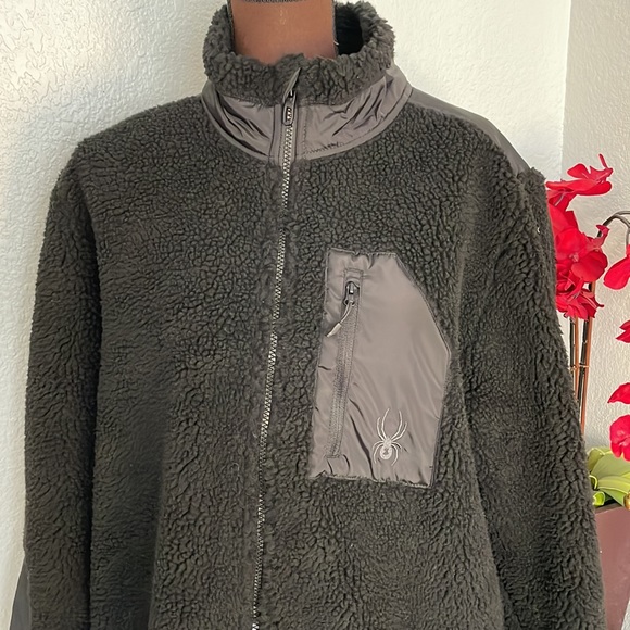 NWT Spyder Sherpa Militant Black Full Zip Teddy Jacket M - Picture 3 of 6